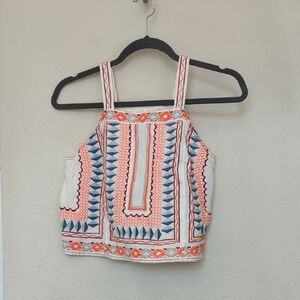 Anthropologie Cream Embroidered Crop Top